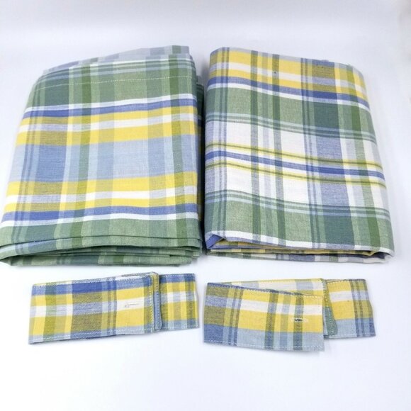 Park Designs Veranda 61" Curtain Panels Rod Pocket Cotton Blue Yellow Plaid - Picture 3 of 4